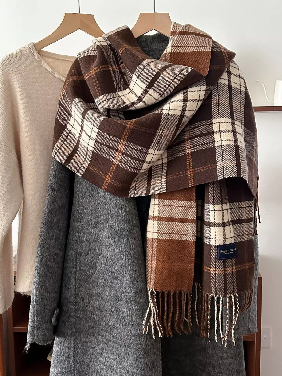 Simply Love classic fringe plaid scarf with soft fabric and bold checkered pattern, perfect for stylish winter accessories.