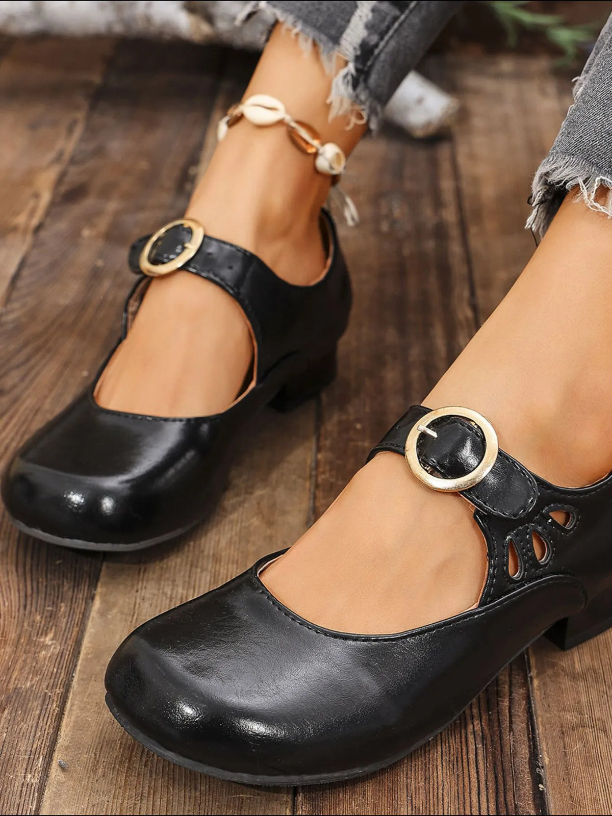 Women's Buckle Strap Loafers by Trendsi, stylish slip-on shoes with buckle details, perfect for casual or office wear.