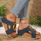 Open toe wedge sandals by Shopimist featuring a woven espadrille-style heel and ankle strap for a stylish summer look.