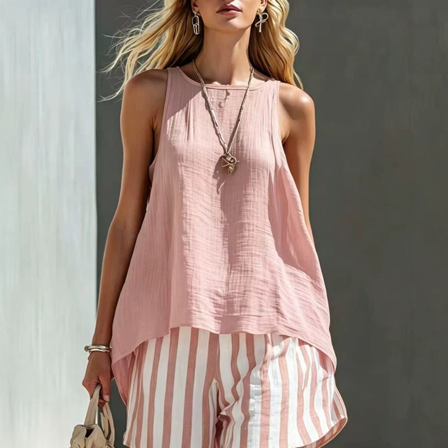 Women's FitiqueFit V-neck long-sleeve loose-fit button-up shirt, shown on a model in a casual style with front buttons and relaxed fit.
