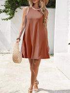 Simply Love sleeveless casual flowy mini dress with a relaxed fit and lightweight fabric, perfect for warm-weather wear.