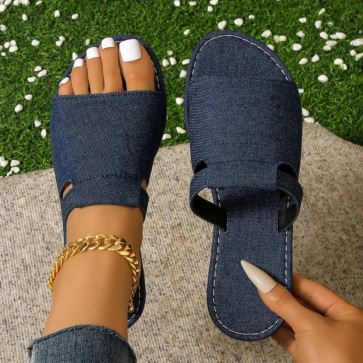 Open toe flats sandals by Shopimist featuring a sleek design with a comfortable sole and stylish open toe style.