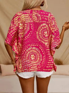Women's printed V-neck half sleeve casual top by Plush Fashion Hub, featuring soft stretch fabric and a stylish office blouse design.