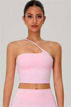 Fitglutes activewear one-shoulder crop top and matching shorts 2-piece set, designed for gym and workout sessions.