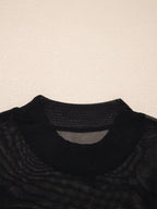 Women's sheer mesh patchwork cap sleeve T-shirt by Plush Fashion Hub, showcasing elegant layered design and intricate fabric details.