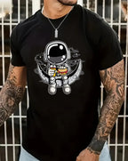 Men's casual summer streetwear tee featuring a cartoon astronaut print, from Plush Fashion Hub.