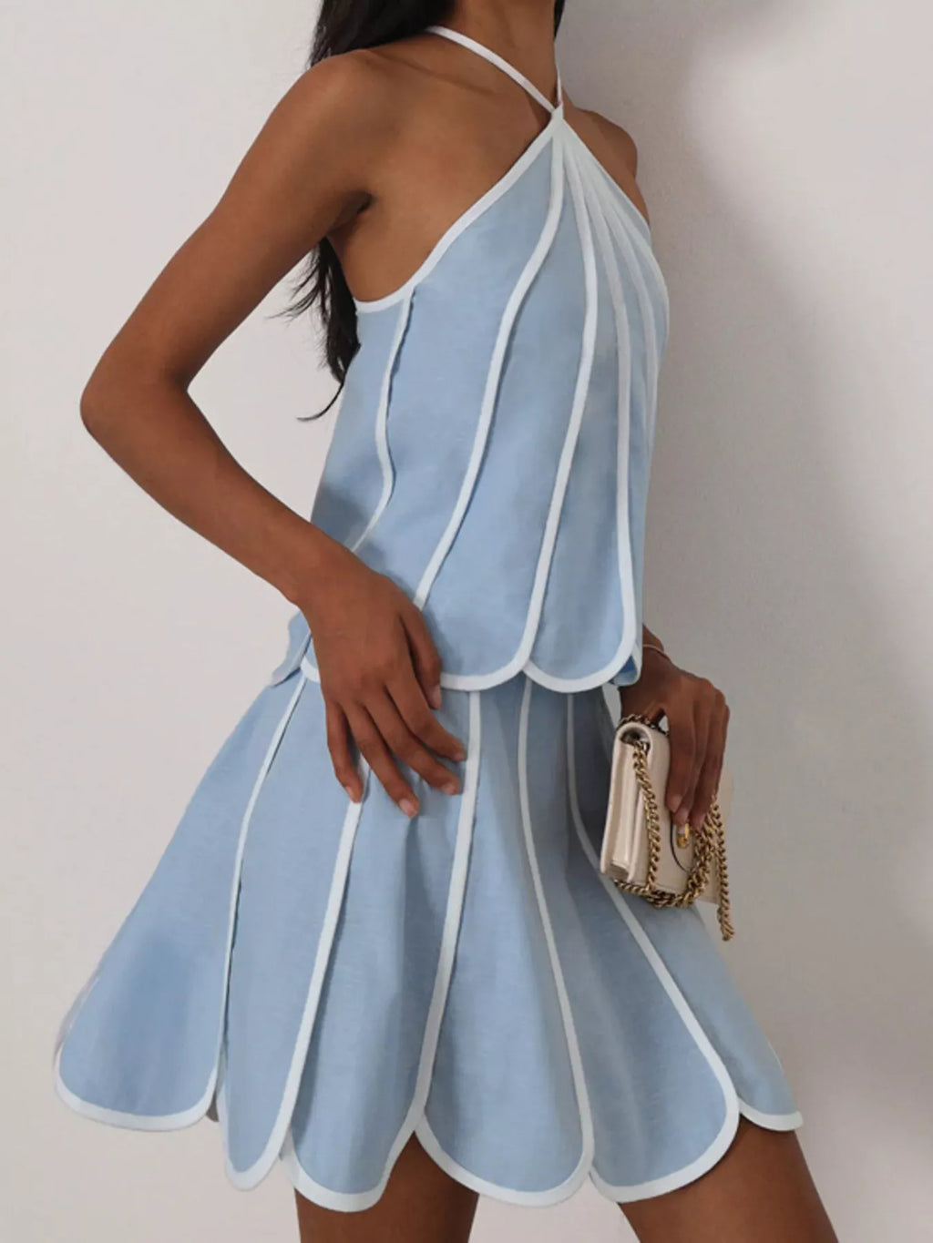 Contrast trim halter neck top and skirt set by Shopimist, featuring a stylish matching two-piece outfit with bold accents.
