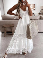 Plus size bohemian cami dress with crochet and tassel trim, flowing midi style perfect for summer, from Trendsi.