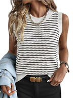 Striped knit sweater vest by Shopimist featuring a classic pattern, soft fabric, and a cozy fit, perfect for layered casual wear.
