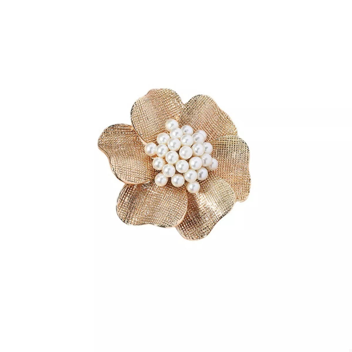 18K gold-plated pearl flower ring featuring a delicate floral design and shiny pearl centerpiece, stylish jewelry accessory.