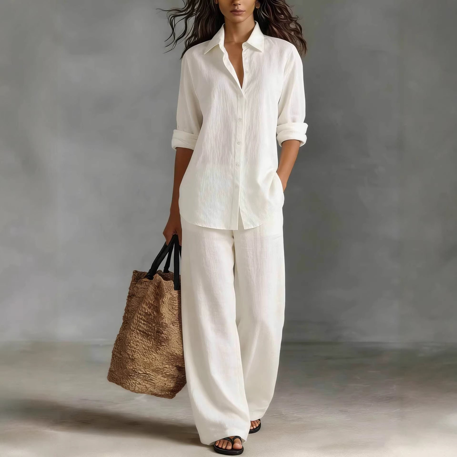 Women's bohemian cotton-blend top and pants set by FitiqueFit, casual resort lounge co-ord with relaxed fit and boho style.