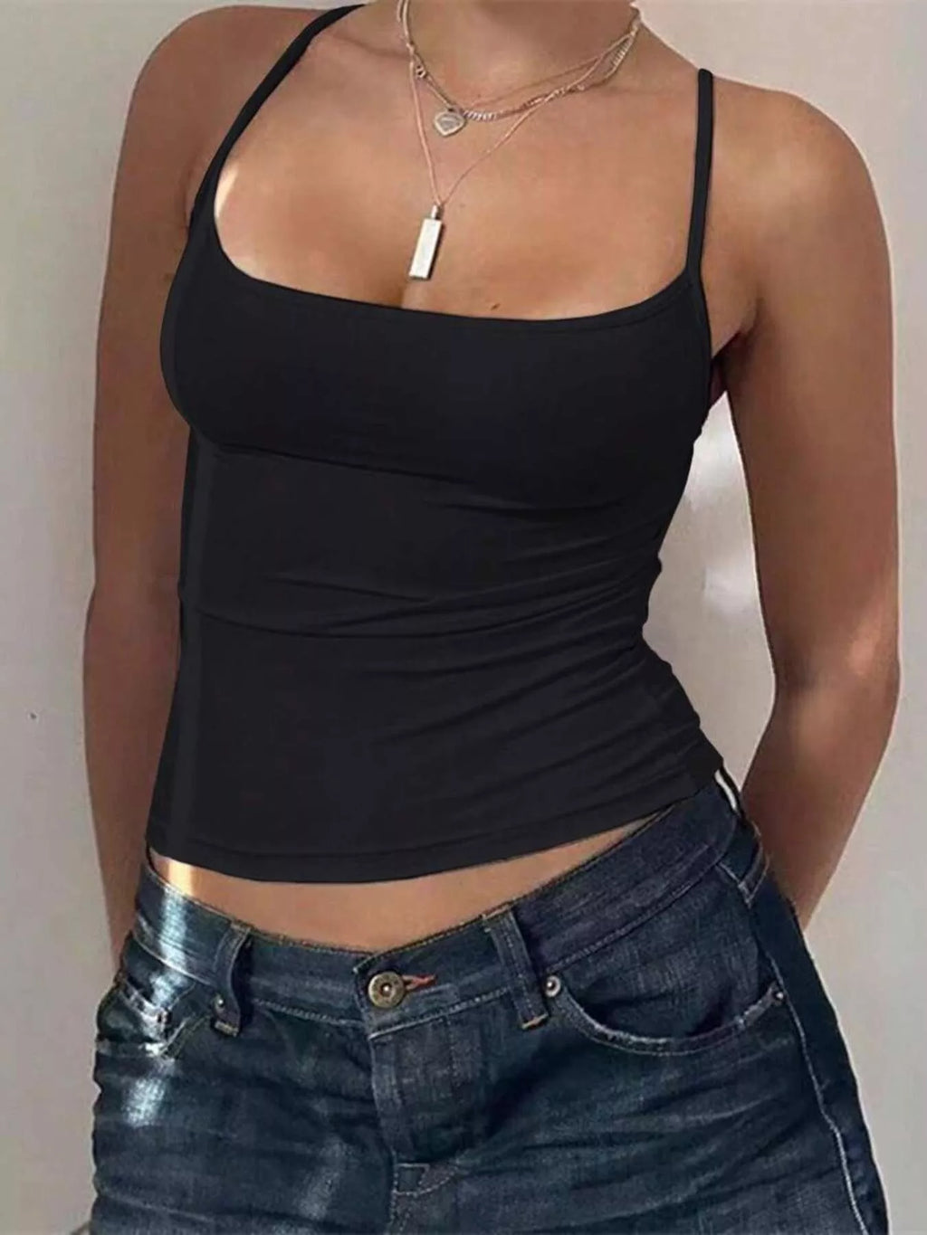 Solid color scoop neck cami tank top from Plush Fashion Hub, lightweight and versatile upper wear for casual or layered looks.