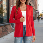Women's knitted loose cardigan coat in four colors, casual fit, from FitiqueFit, styled with long sleeves and open front design.