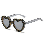 Peach heart-shaped rhinestone sunglasses in Y2K INS style, trendy eyewear from Plush Fashion Hub.