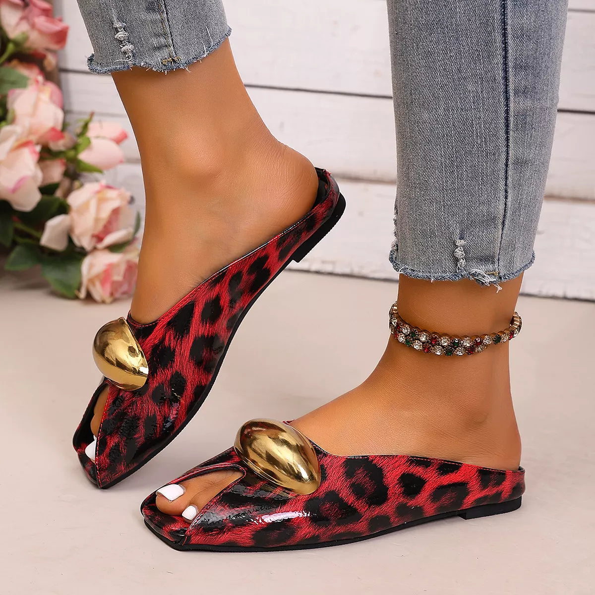 Leopard open toe sandals by Plush Fashion Hub featuring stylish open toe design and animal print for trendy summer wear.