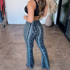 High elastic slim print trousers for women, featuring a sexy, fitted design with a stylish pattern, ideal for fashionable women's clothing.