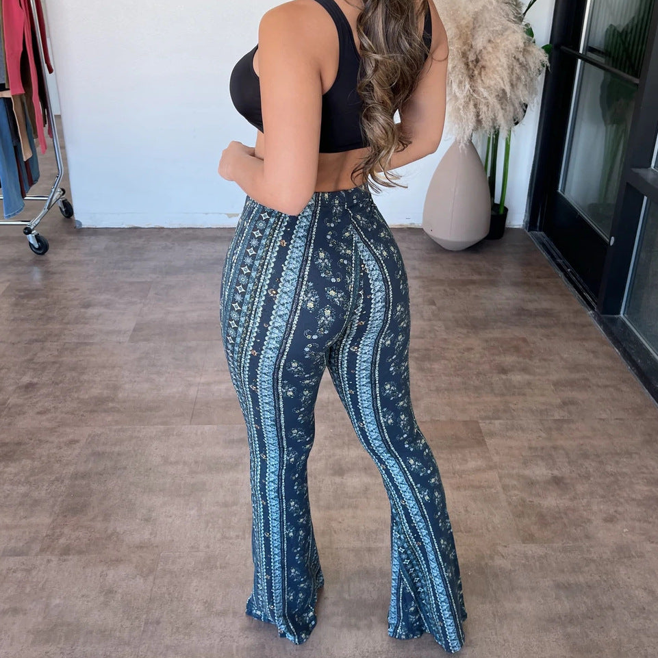 High elastic slim print trousers for women, featuring a sexy, fitted design with a stylish pattern, ideal for fashionable women's clothing.