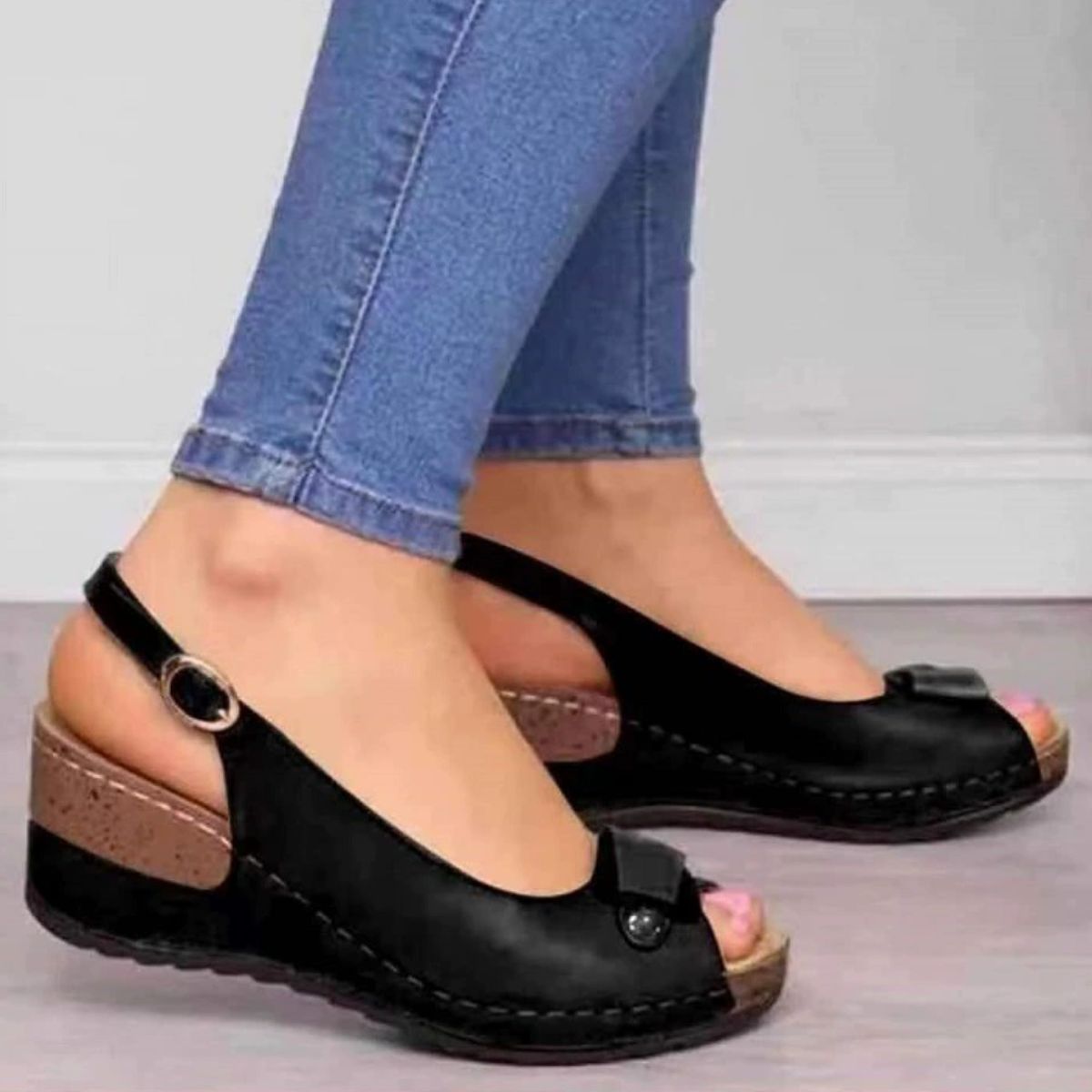 Women's comfortable peep toe wedge sandals by Trendsi, mid-heel casual dress shoes with stylish design and open toe feature.