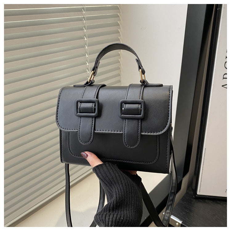 Stylish small square LadyShow.Store crossbody bag with versatile design and underarm carry style, shown in black with gold accents.