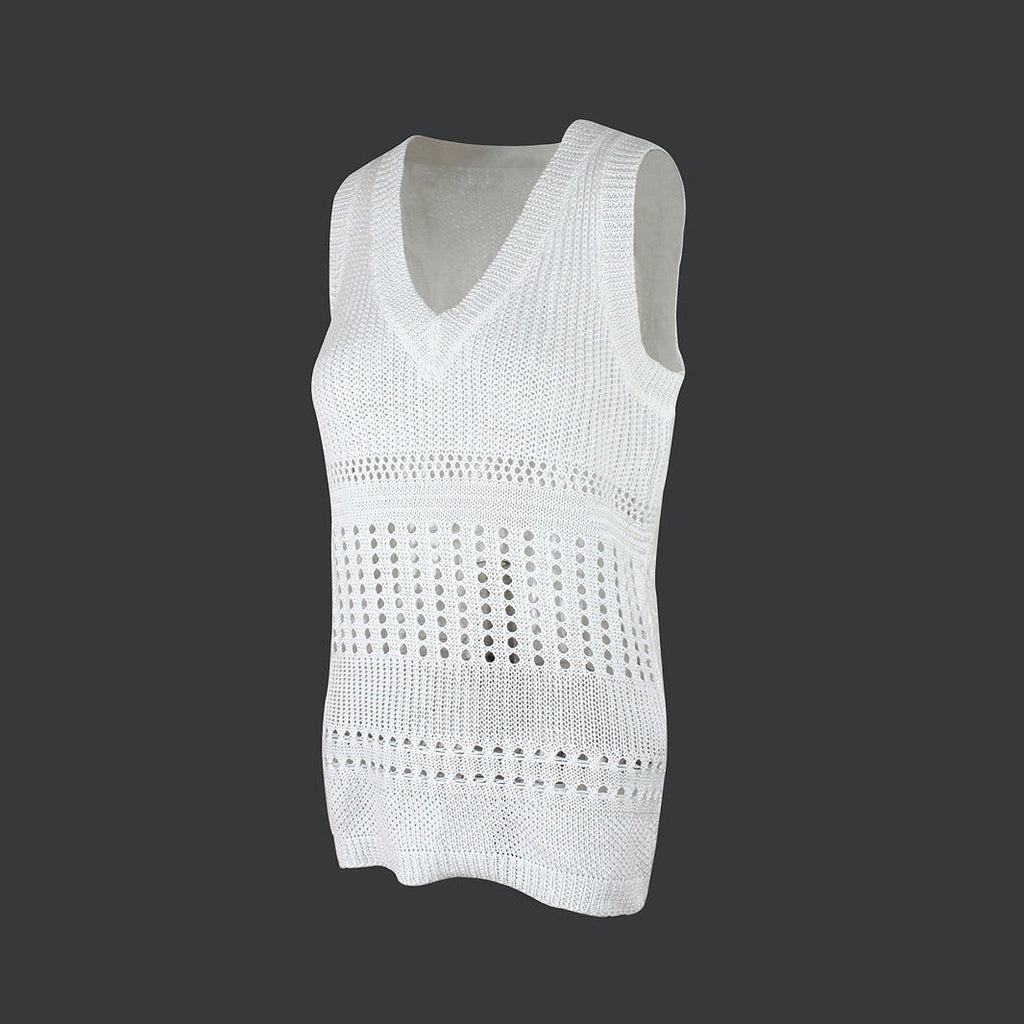 Women’s solid white thin pullover vest by FitiqueFit, casualwear, showing a lightweight, sleeveless design on a neutral background.