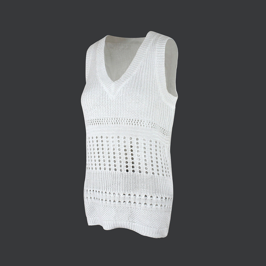 Women’s solid white thin pullover vest by FitiqueFit, casualwear, showing a lightweight, sleeveless design on a neutral background.