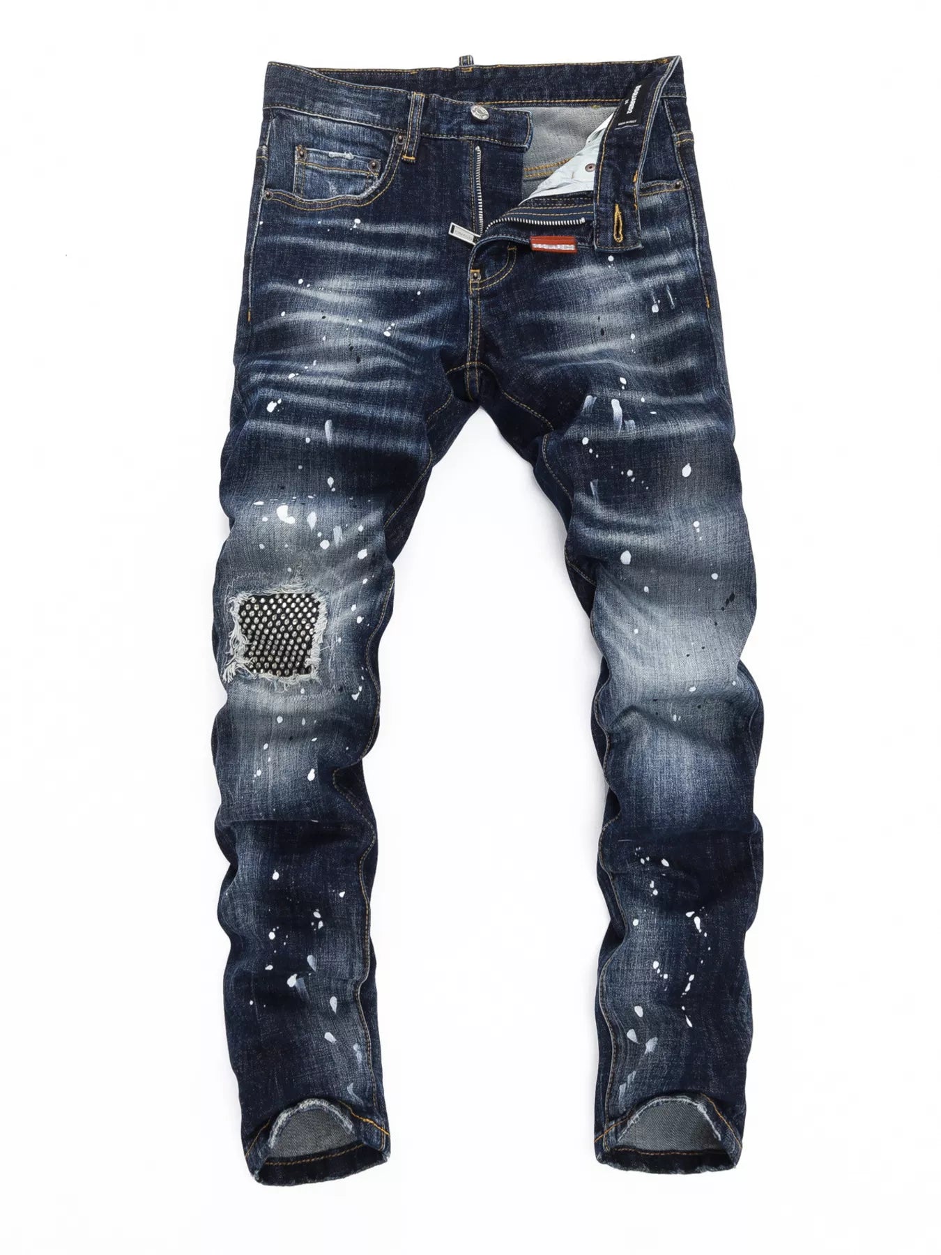 Men's distressed slim fit jeans by Trendsi featuring a casual fit with ripped details and a classic denim look.