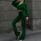 Women's autumn casual velvet high-waist top and flared pants two-piece set by LadyShow.Store, featuring a comfortable and stylish design.