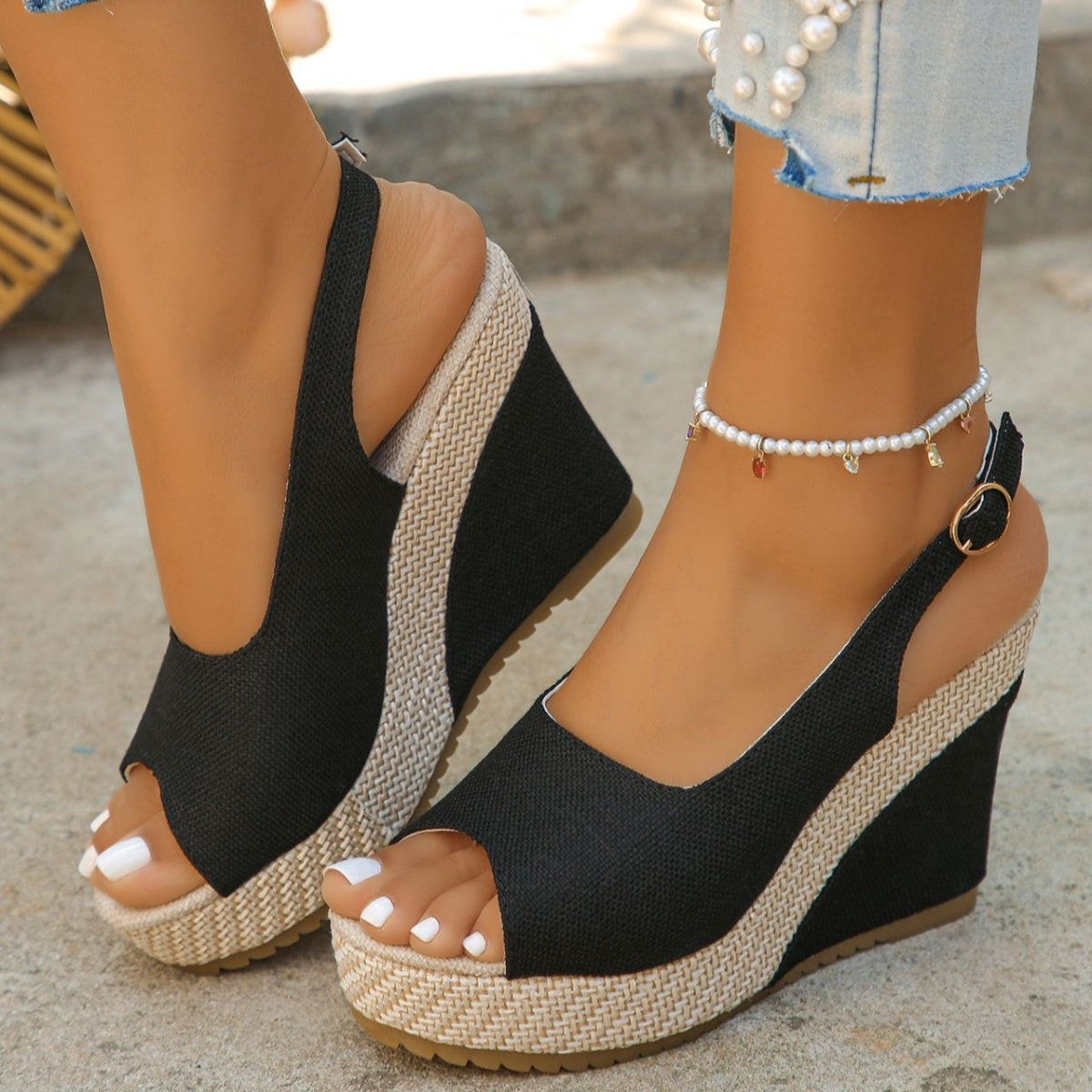 Women's open toe high wedge sandals by Trendsi featuring chic summer heel design and comfortable style.