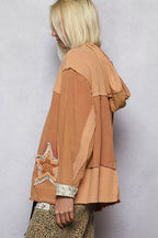 POL Button Down Hooded Jacket with Star Patch Pattern
