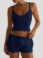 Trendsi active wear V-neck cami and shorts set, lightweight fabric, perfect for exercise or casual wear.