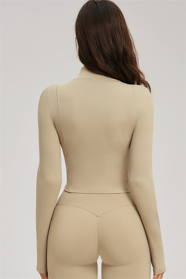 Fitglutes Activewear sports bra, zip jacket, and shorts 3-piece set for workout and gym training.