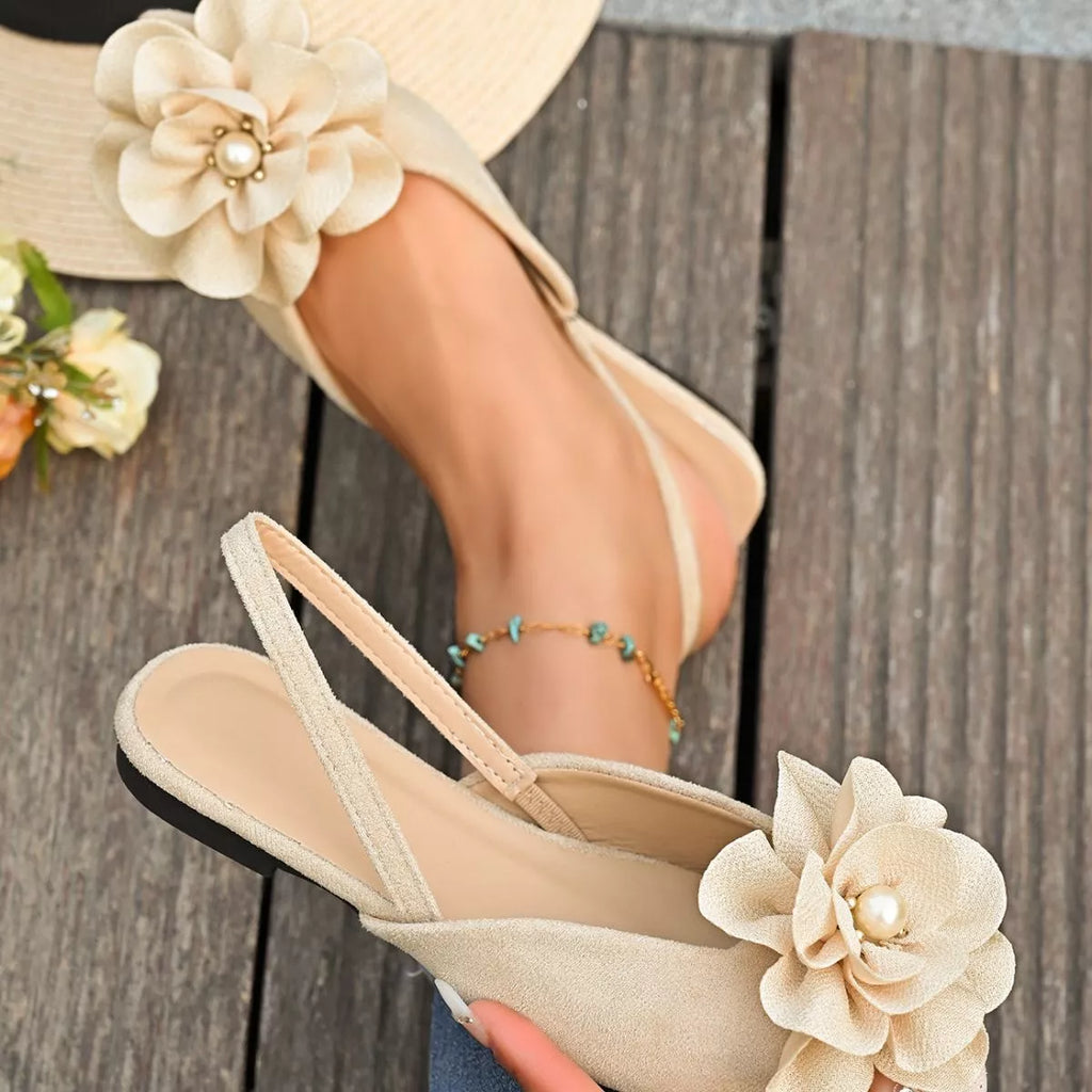 Shopimist Flower Point Toe Flats Sandals with floral design and open toe, perfect for casual summer wear.