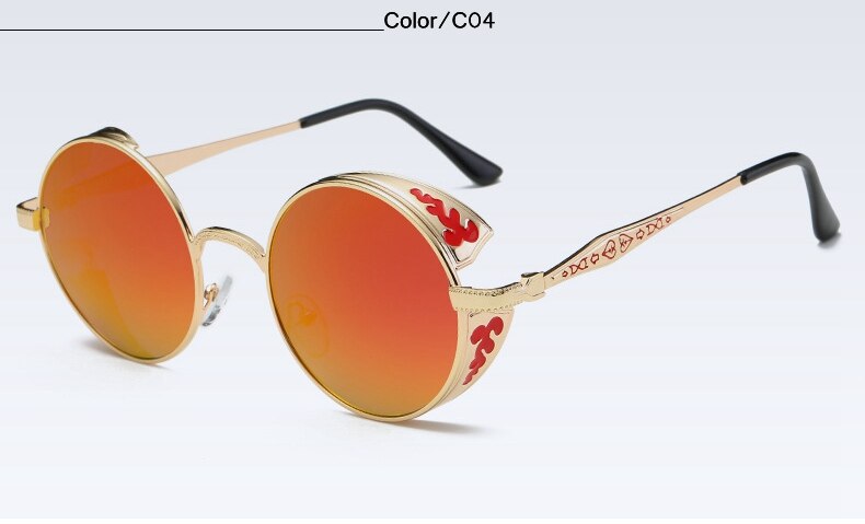 Fashion polarized steampunk sunglasses from FitiqueFit with round lenses and metal frames for a vintage-inspired look.