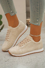 Wren suede lace-up sneakers for women by Threaded Pear, featuring a stylish design and comfortable fit in natural suede material.