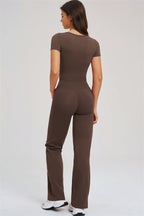 Fitglutes Activewear flared leggings and T-shirt set, stylish gymwear with comfortable fit for workout or casual wear.
