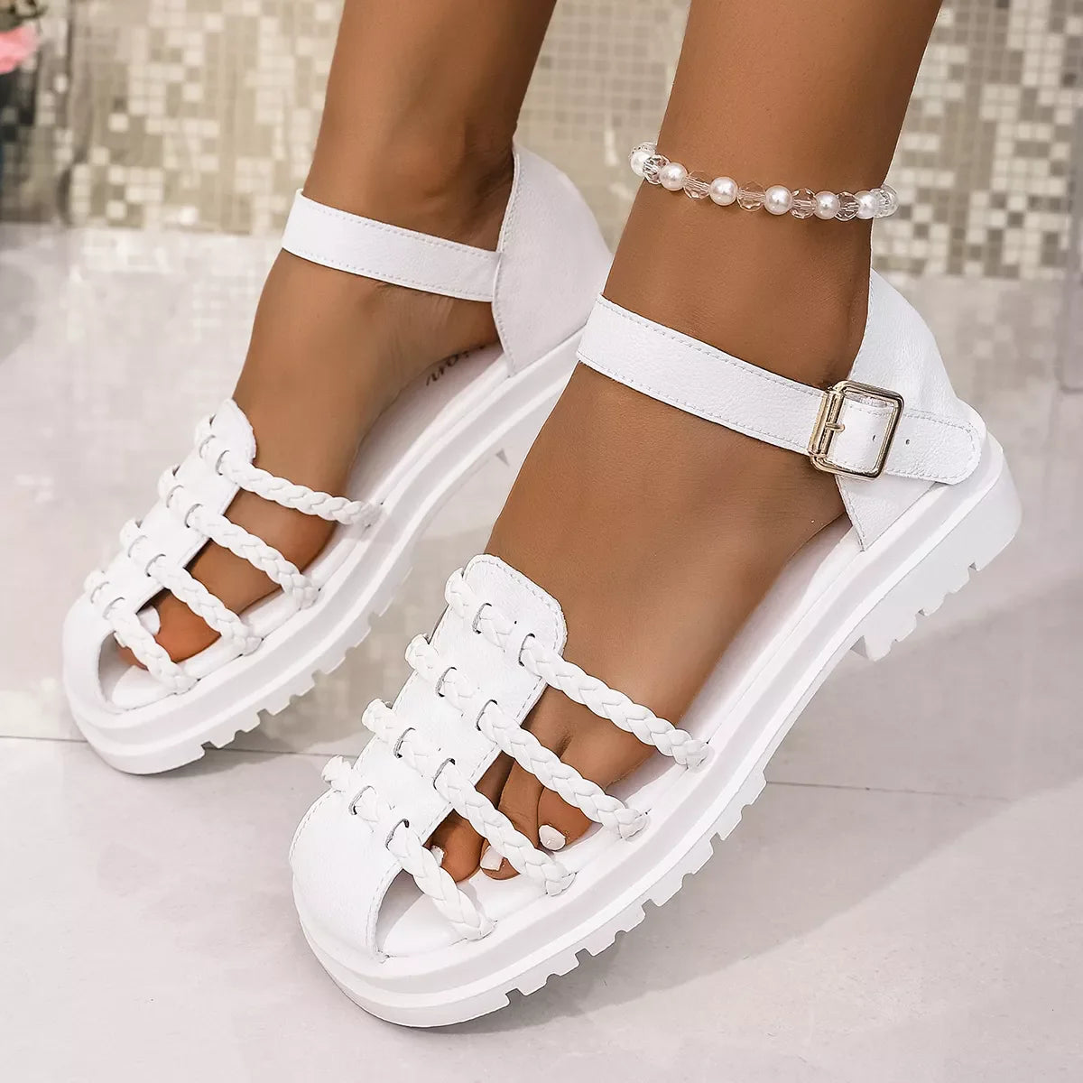Shopimist round toe platform sandals with chunky heel and strappy design, perfect for casual or summer outfits.