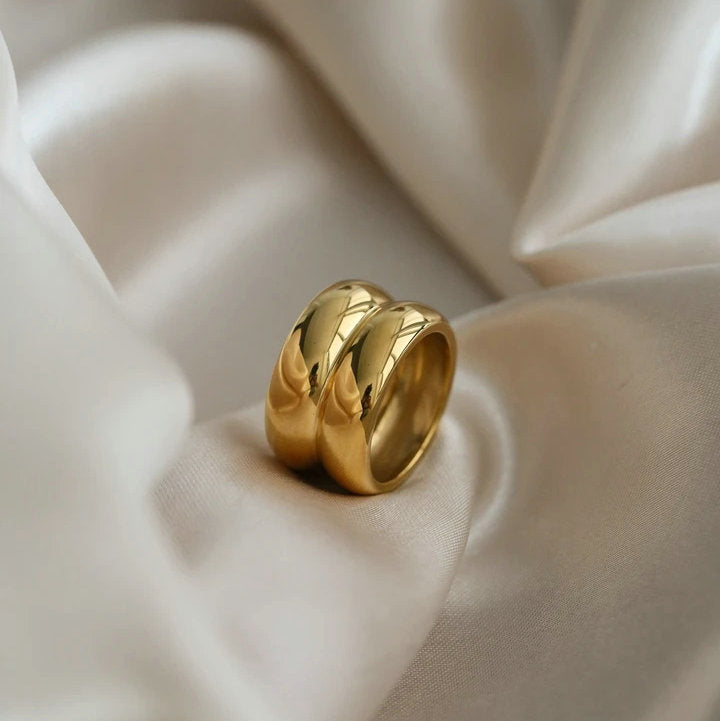 Gold double ridge ring from Shopimist featuring a sleek, polished band with two prominent ridges for a modern, elegant look.