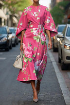 Plush Fashion Hub geometric print batwing sleeve maxi dress in flowy fabric, casualwear style, available in XS to XXXL sizes.