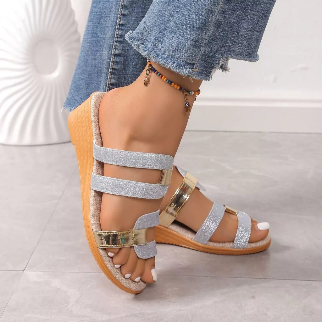 Women's open toe wedge sandals by Trendsi featuring a mid-heel design and casual style, perfect for comfortable summer footwear.
