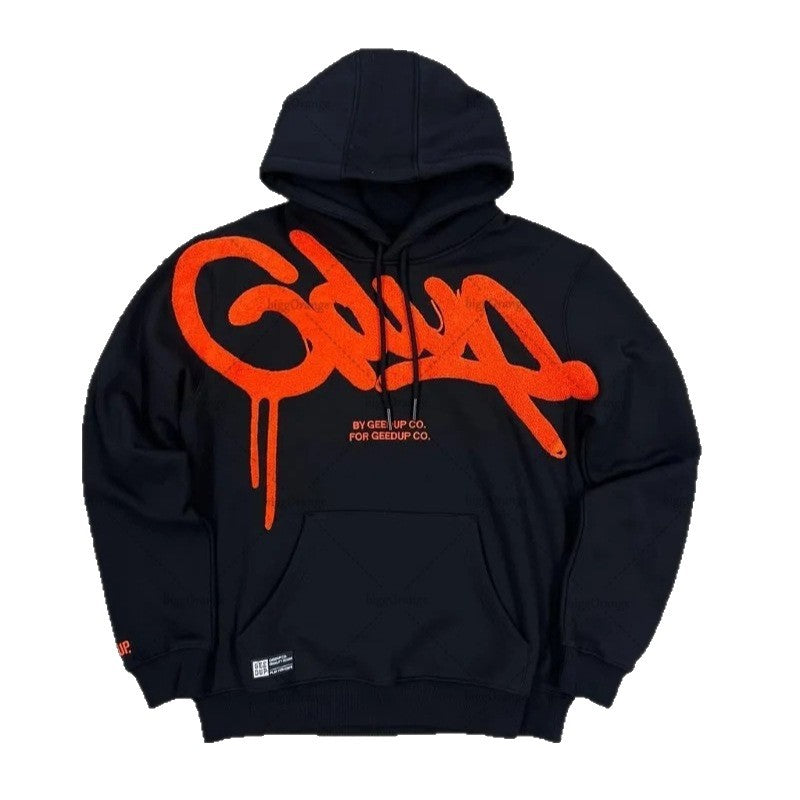 Unisex Casual Loose Letter Embroidered Hoodie