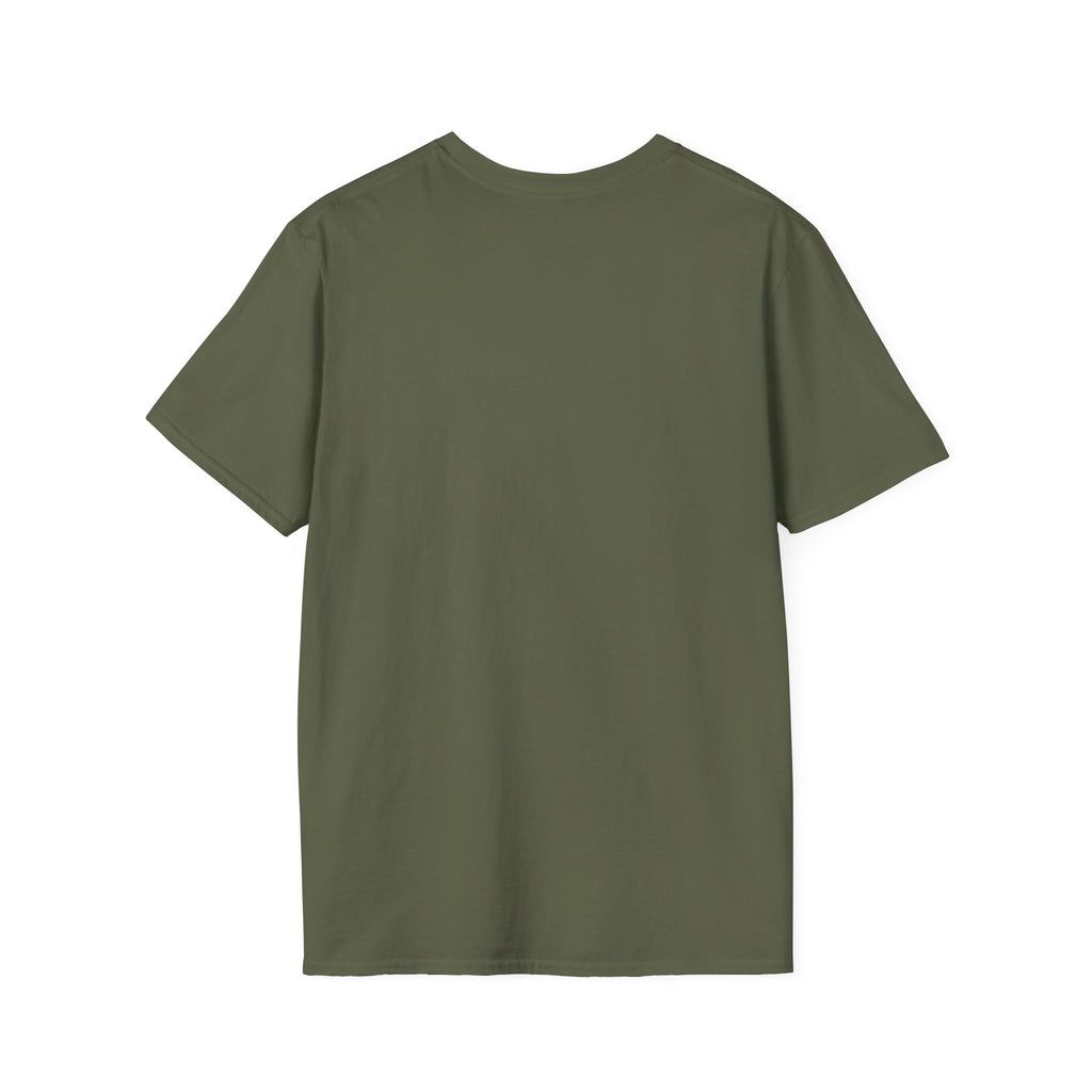 Unisex Softstyle T-Shirt by Printify, plain white fabric, front view, casual fit, soft cotton material, ideal for everyday wear.