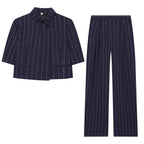 Linen striped jacket+striped pants set