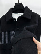 Plus size men's button-up long sleeve jacket by Shopimist, shown in a natural fabric with front buttons and a classic fit.