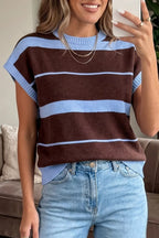 Striped Short Sleeve Round Neck Casual Knit Top