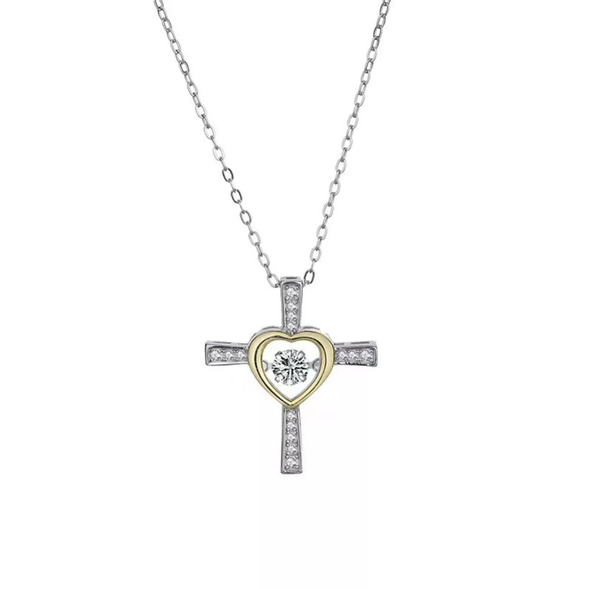 Sterling silver heart cross necklace with delicate chain, showcasing a stylish jewelry piece by Shopimist.