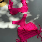 Women's solid color three-piece bikini set with top, bottom, and cover-up, perfect for summer beachwear, by Trendy Attic Store01.
