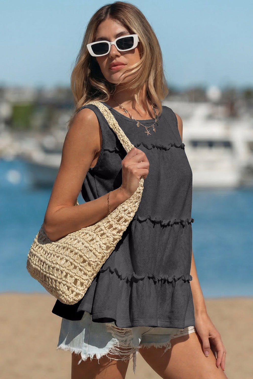 Threaded Pear Macie A-Line Tank Top, lightweight sleeveless top with a relaxed fit, suitable for casual wear and layering.