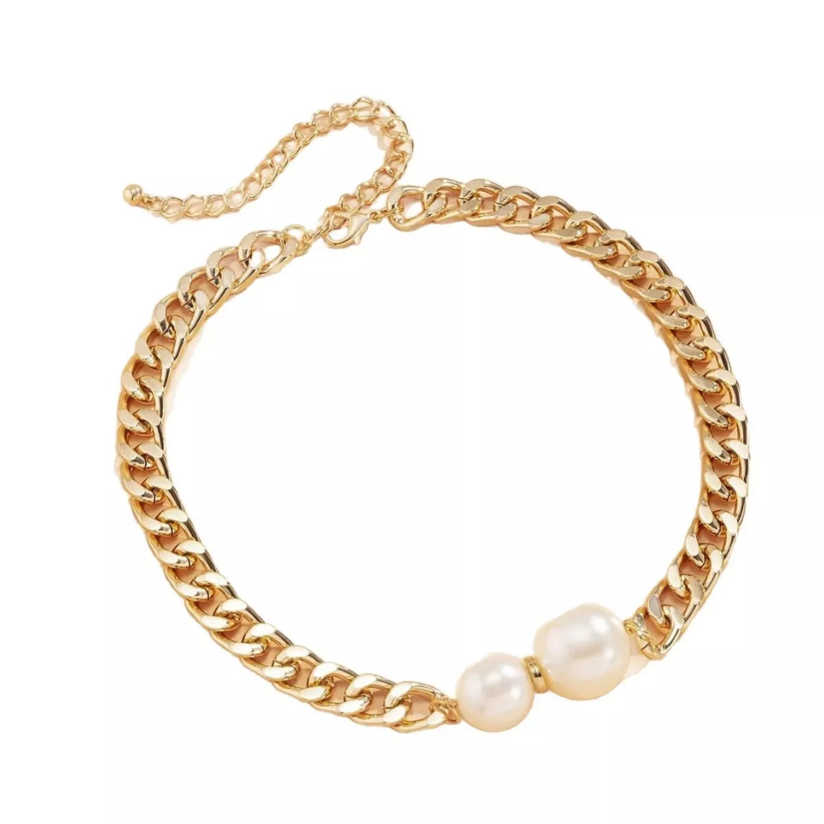 Elegant 18K gold-plated pearl necklace with lustrous white pearls, showcasing a delicate and sophisticated jewelry design.