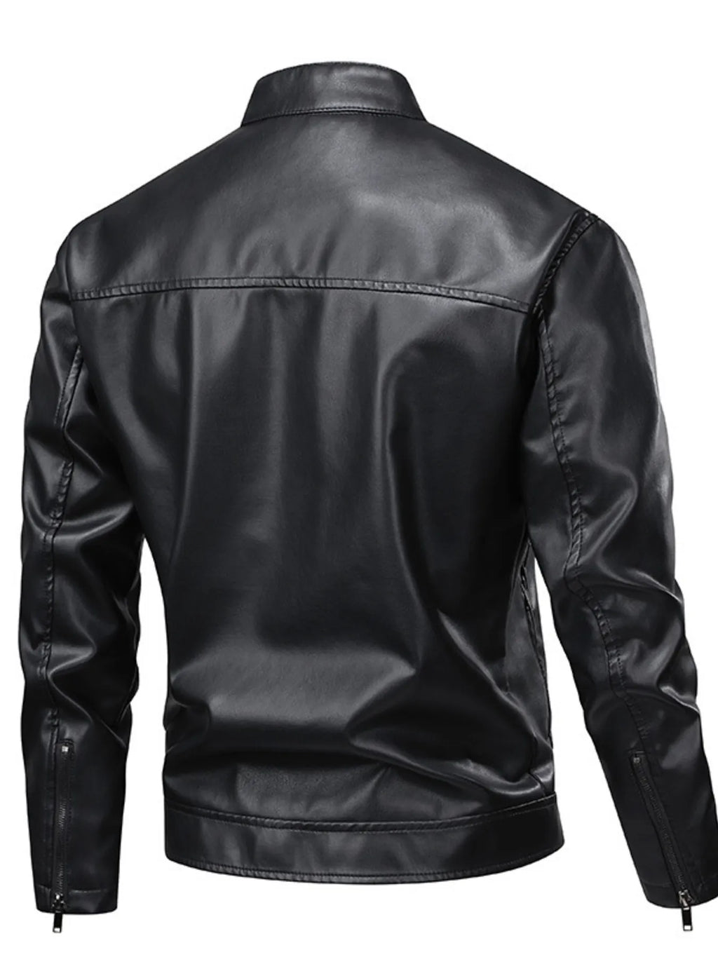 Men's full-size leather zip-up jacket by Shopimist, featuring a classic style, front zipper, and durable leather construction.