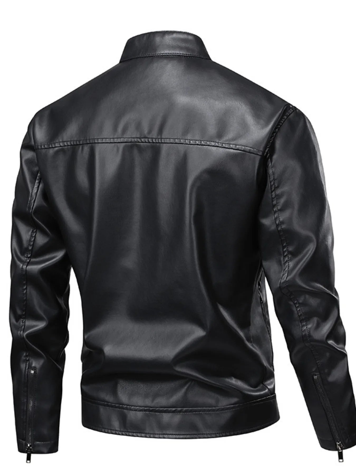 Men's full-size leather zip-up jacket by Shopimist, featuring a classic style, front zipper, and durable leather construction.